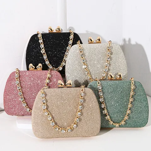 Luxus Quadratische Abendtasche Herz Strass Verschluss Handtasche Glitzer Bankett Clutch Mit Strass Kette Für Damen