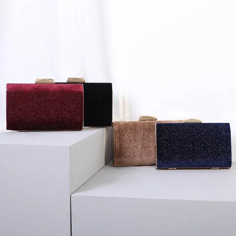Élégant Sac de Soirée Pochette en Velours Paillettes Bronzantes Sac Rigide Avec Cadre Doré Chaîne En Métal Sac Bandoulière pour Femmes Banquet Robe de Mariée Accents