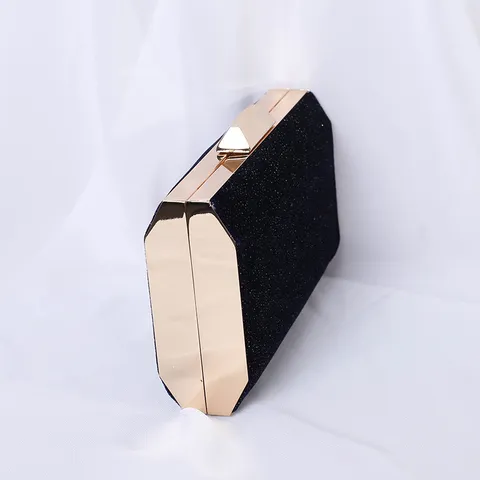 Élégant Sac de Soirée Pochette en Velours Paillettes Bronzantes Sac Rigide Avec Cadre Doré Chaîne En Métal Sac Bandoulière pour Femmes Banquet Robe de Mariée Accents