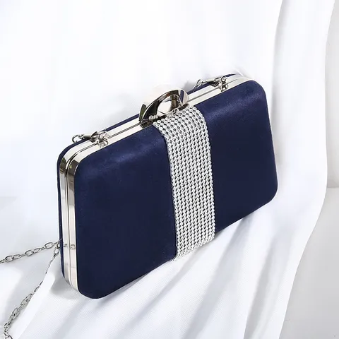 Vintage Damen Strass Abendtasche Trapez Wildleder Optik Party Hochzeit Handtasche Mit Metall Kettenriemen