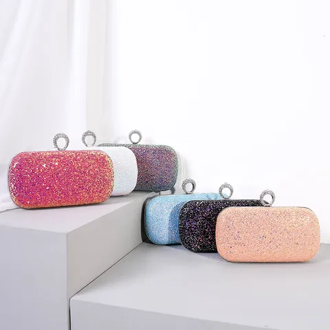 Luxus Strass Fingerring Clutch Abendtasche Für Damen Glänzende Pailletten Bankett Party Hochzeit Formelle Kleid Handtasche