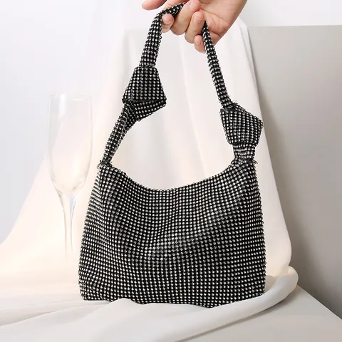 Bolso de Hombro de Lujo con Diamantes de Imitación Elegante Bolso de Mano para Banquete de Noche Bolso Cruzado de Cadena Brillante para Boda Fiesta Mujer Joyería
