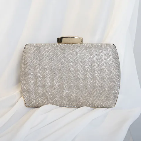 Damen Retro Webstruktur Abend Clutch Tasche Metallic PU Leder Bankett Party Handtasche Mit Kettenschultergurt Kleine Tasche