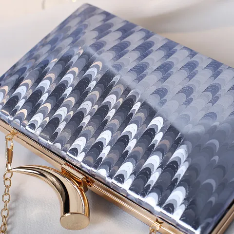 Westlicher Vintage-Stil PU-Leder Abendtasche Bedruckt Fischschuppen Kleine Quadratische Tasche Mit Metall Hornverschluss Kette Schultergurt Für Damen Bankett Party Hochzeit Luxus Handtasche