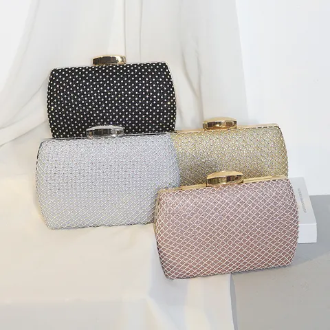 High-End Box Evening Clutch Bag For Women Glitter Rhinestone Mesh Handbag Elegant Banquet Wedding Party Formal Dress Purse With Chain