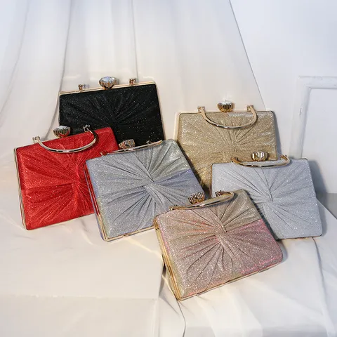 Vintage Damen Abendtasche Pailletten Handgewebte Bankett Clutch Tasche Metallgriff Strass Schnalle Kleine Quadratische Umhängetasche