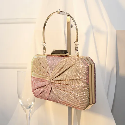 Retro Plissiert Gewebt Abendtasche Für Damen Glitzer Satin Futter Eckig Bankett Umhängetasche Mit Verschluss Elegante Schultertasche Für Hochzeit Party