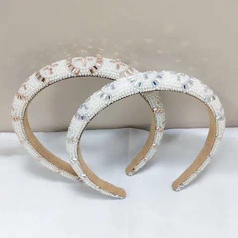 Serre-tête Étroit en Perles Artificielles et Cristal de Mode Bandeau à Sommet de Crâne Haut Accessoires de Cheveux Chic pour Femmes