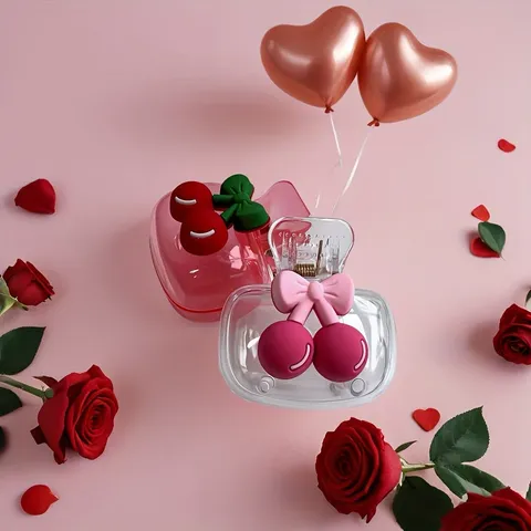 Portable Mini Toothbrush Head Cover Case Travel Dustproof Toothbrush Protector With Cute 3D Cherry Bow Design Plastic Storage Clip