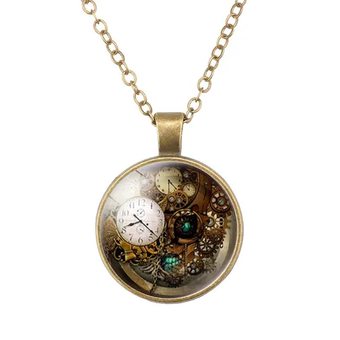 Vintage Steampunk Antique Bronze Clock Gear Pocket Watch Pendant Necklace Alloy Mechanical Jewelry Gift For Women Men