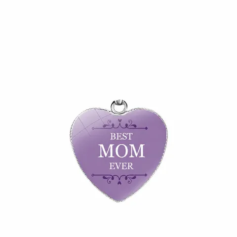 Mother's Day Heart Pendant Glass Metal Love You Mom Charm Fashion Jewelry Gift Pendant Only Without Chain