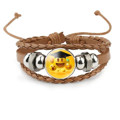 Multilayer Braided Leather Bracelet Alloy Emoji Cartoon Theme Charm Bracelets For Women Men Fashion Jewelry Gift