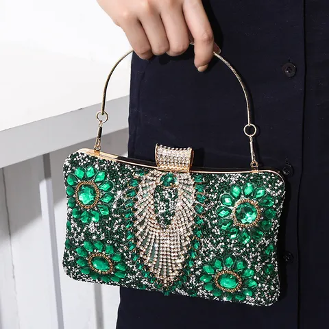 Luxus Strass Abendtasche Blumenmuster Kristall Clutch Handtasche Mit Metallringgriff Für Damen Bankett Hochzeit
