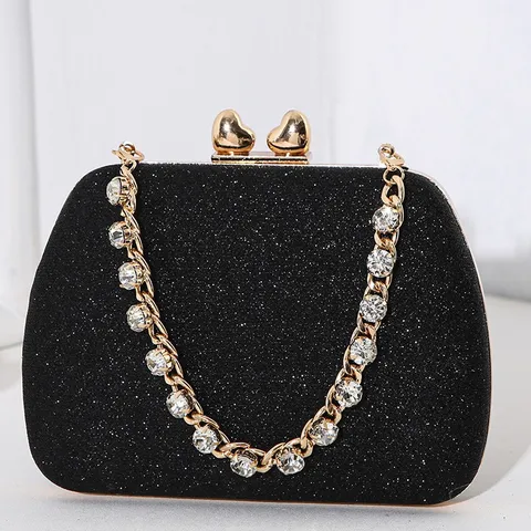 Luxus Quadratische Abendtasche Herz Strass Verschluss Handtasche Glitzer Bankett Clutch Mit Strass Kette Für Damen