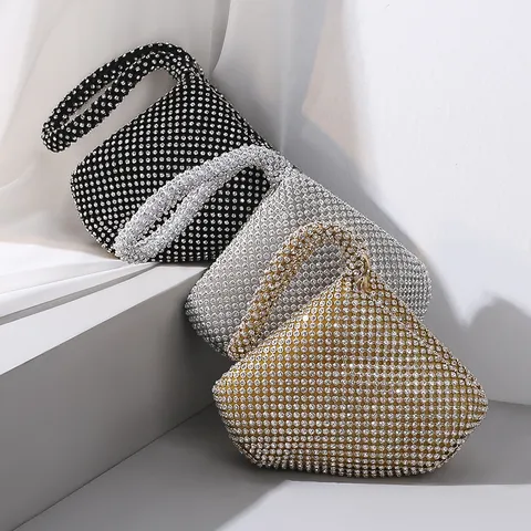 Bolso de Noche de Strass Hecho a Mano Cartera de Mano Triangular para Mujer Fiesta Formal Boda Banquete Bolso Triangular Pequeño