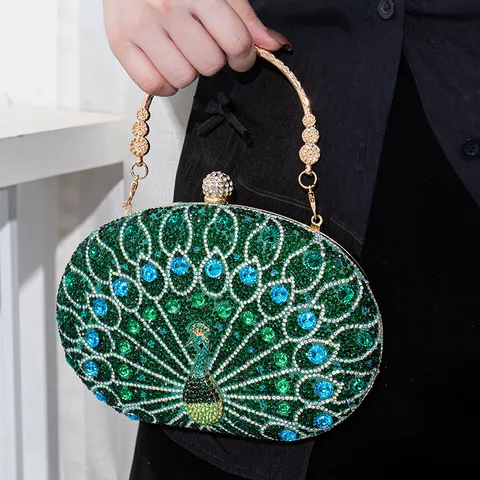 Vintage Legierung Strass Pfau Abendtasche Luxus Gesellschaftsdame Party Bankett Clutch Kette Umhängetasche Für Damen