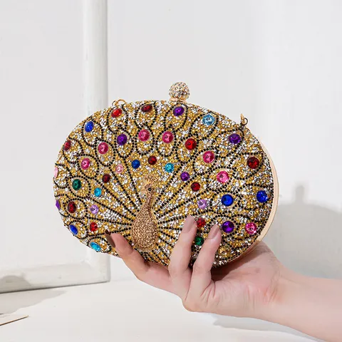 Vintage Legierung Strass Pfau Abendtasche Luxus Gesellschaftsdame Party Bankett Clutch Kette Umhängetasche Für Damen