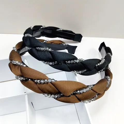 Vintage Braided Twist Headband With Shiny Rhinestones French Style Wide Hair Band Anti-Slip Hair Accessories For Women Daily Commuting