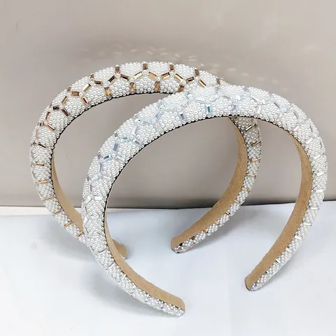 Gepolsterter Strass Künstliche Perle Haarreif Für Damen Schwere Industrie Geometrischer Kristall Haarreifen Luxus Retro High Top Haarschmuck