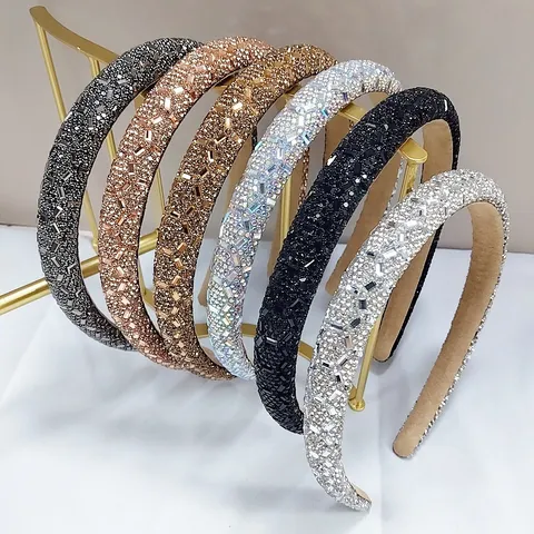 Cerchietto Sottile in Strass Lucido di Moda Stile Europeo di Lusso Elegante Fascia per Capelli in Cristallo Pave Accessori Donna