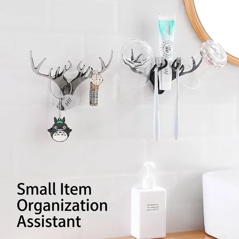 Creative Antler Deer Horn Wall Hook Plastic Punch-Free Key Jewelry Organizer Rack Modern American Style Decorative Wall Mounted Hook