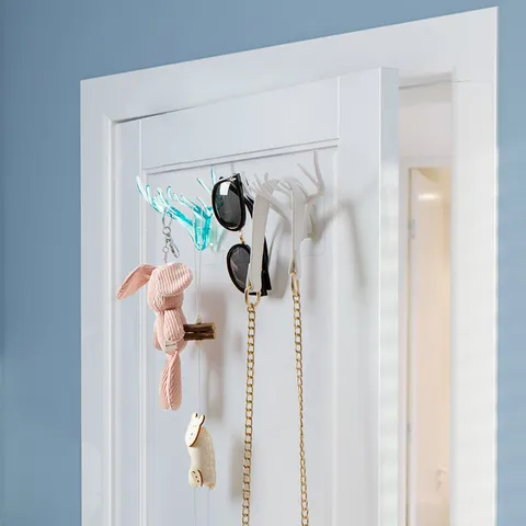 Creative Antler Deer Horn Wall Hook Plastic Punch-Free Key Jewelry Organizer Rack Modern American Style Decorative Wall Mounted Hook