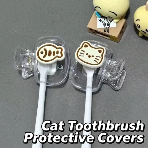 Cartoon Cat Fish Toothbrush Head Cover Portable Travel Dustproof Toothbrush Protector Case Clip Plastic Storage Bag Accessories