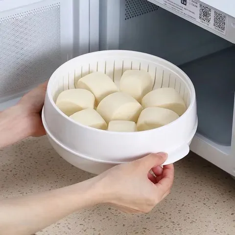 Microwave Food Grade PP Steamer Basket Round Double Single Layer Heating Container with Lid Vent for Buns Vegetables Kitchen