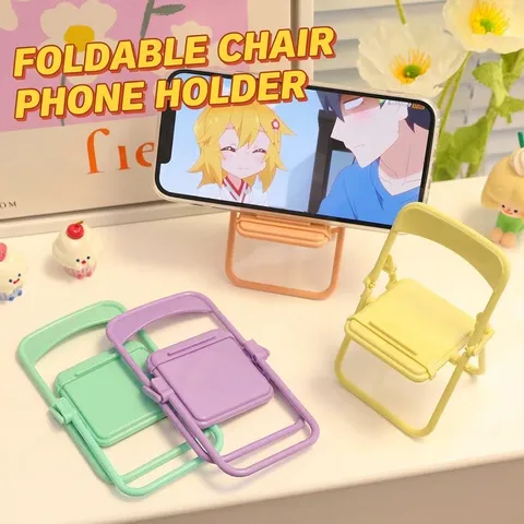 Portable Foldable Mini Chair Shaped Mobile Phone Stand Macaron Color Desktop Ornament Cute Tablet Holder For Home Office Decor