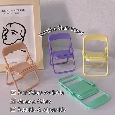 Portable Foldable Mini Chair Shaped Mobile Phone Stand Macaron Color Desktop Ornament Cute Tablet Holder For Home Office Decor