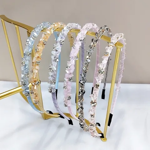 Handmade Crystal Rhinestone Headband Elegant Thin Metal Hair Band Sparkling Beaded Headwear For Women Daily Casual Hair Accessories
