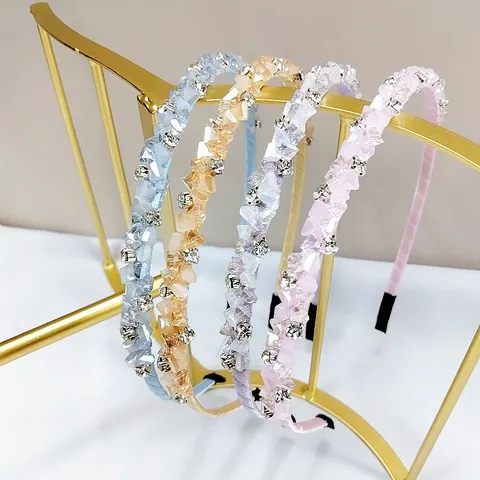 Handmade Crystal Rhinestone Headband Elegant Thin Metal Hair Band Sparkling Beaded Headwear For Women Daily Casual Hair Accessories