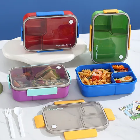 Japanische Abgeteilte Lunchbox Aus Kunststoff Mikrowellengeeignete Versiegelte Bento-Box Mit Löffel Und Gabel Für Die Schule