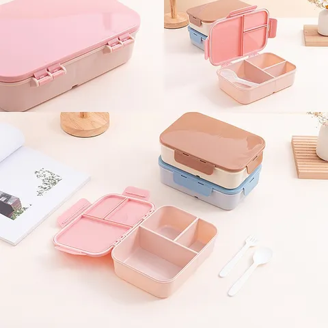 Microwavable Compartmentalized Plastic Lunch Box With Utensils Portable Bento Box For Students Office Food Container Leak-proof Storage Box