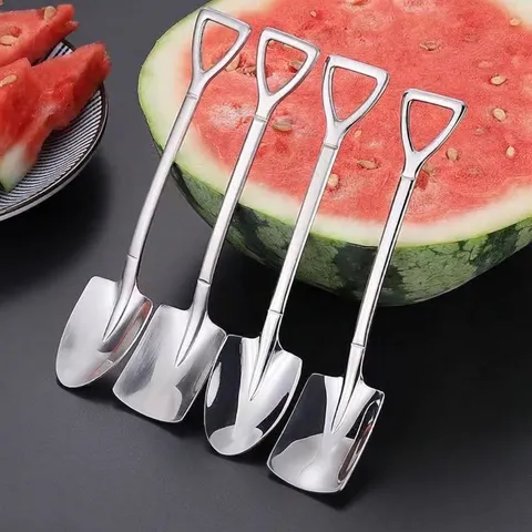 Creative Stainless Steel Shovel Spoon Cute Dessert Spoon Mirror Polished Coffee Stirring Scoop Silver Tableware For Fruit Cake