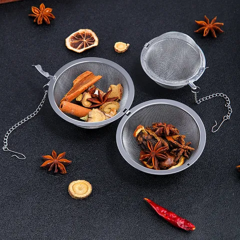 304 Stainless Steel Mesh Tea Ball Infuser Spice Ball Filter For Soup Hot Pot Cooking Seasoning Strainer With Hanging Chain