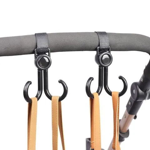 Universal Stroller Hooks Rotating Double Hooks For Electric Vehicle Bicycle Adjustable Magic Tape Strap Storage Hook Black