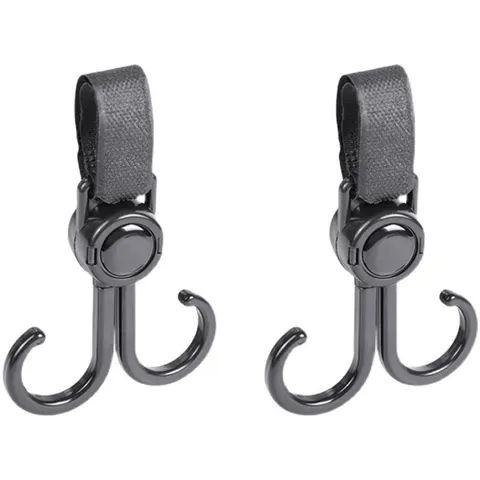 Universal Stroller Hooks Rotating Double Hooks For Electric Vehicle Bicycle Adjustable Magic Tape Strap Storage Hook Black