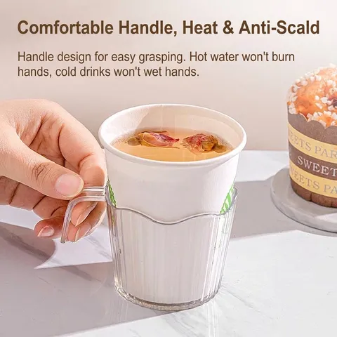 Portabicchieri Usa e Getta di Lusso in Plastica PET Custodia Isolante Termica Antiscotto Con Manico per Bicchieri di Carta Caffè Tè