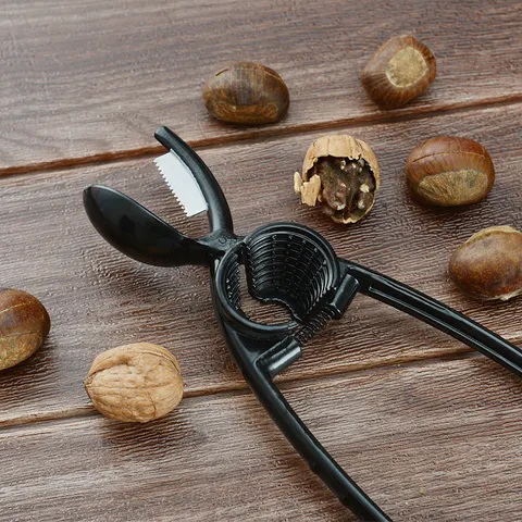Manual Chestnut Opener And Nut Cracker Aluminum Alloy Walnut Sheller Ergonomic Handheld Peeling Tool Black