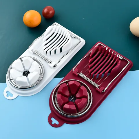 Edelstahl Zwei-In-Eins Eierschneider Multifunktionaler Fruchtteiler Mit Edelstahldrähten Kunststoffbasis Manueller Lebensmittel Teiler Für Eier Erdbeeren Kiwi Küchenhelfer