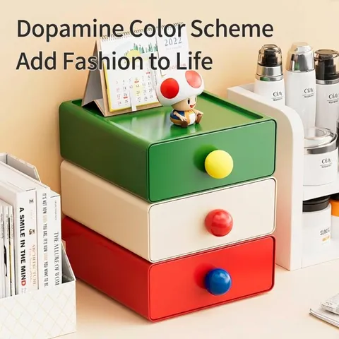Dopamine Stackable Desktop Storage Box With Dustproof Drawer Plastic Organizer Office Dorm Home Stationery Sundries Case