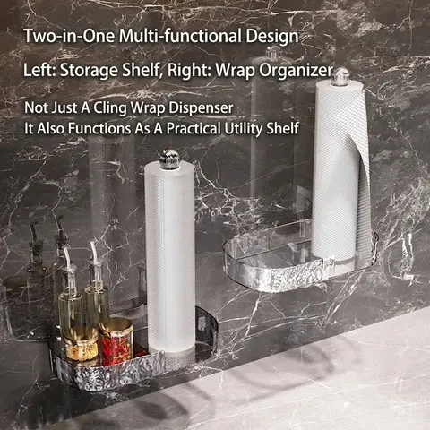 Kitchen Storage Rack Water Ripple PET Paper Towel Holder Wall Mounted No Drill Plastic Wrap Organizer Tray For Home Kitchen Storage