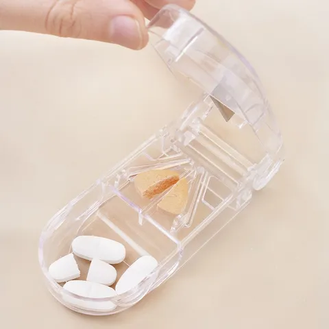 Portable Pill Cutter Pill Box Transparent Tablet Divider With Stainless Steel Blade For Travel Medicine Organizer Healthcare Tool