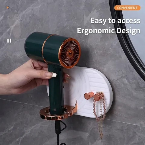 Light Luxury Wall-Mounted Hair Dryer Holder Foldable Punch-Free Bathroom Storage Rack Multi-Functional Adhesive Blower Bracket Organizer