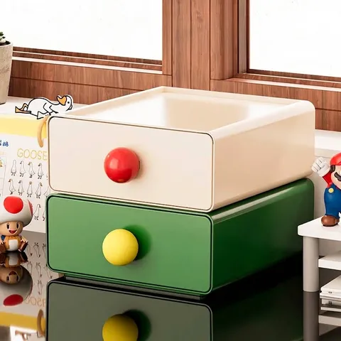 Dopamine Stackable Desktop Storage Box With Dustproof Drawer Plastic Organizer Office Dorm Home Stationery Sundries Case