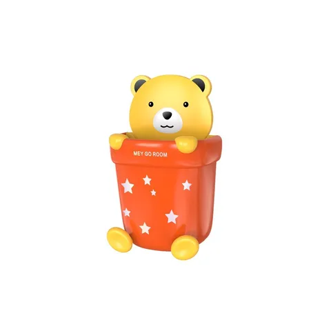 Cartoon Bear Rabbit Wall Mounted Toothbrush Holder Bathroom Storage Cup Drainage Organizer Cup Rack For Toothpaste Jewelry