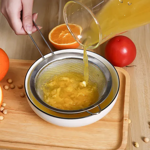 Stainless Steel Fine Mesh Strainer Soy Milk Juice Filter Household Kitchen Colander With Long Handle And Hook Silver Color