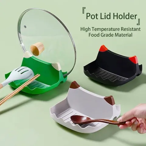 Multifunctional Kitchen Pot Lid Holder Spatula Rack Spoon Rest Organizer Food Grade Heat Resistant Plastic Utensil Stand