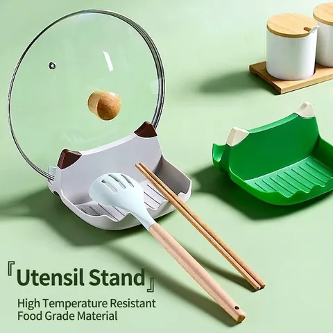 Multifunctional Kitchen Pot Lid Holder Spatula Rack Spoon Rest Organizer Food Grade Heat Resistant Plastic Utensil Stand